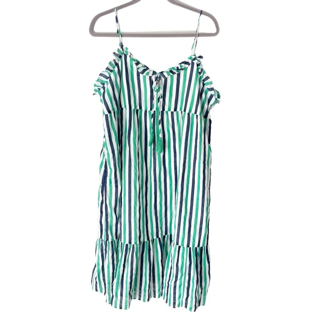 J. Crew Green Navy and White Striped Spaghetti Strap Dress